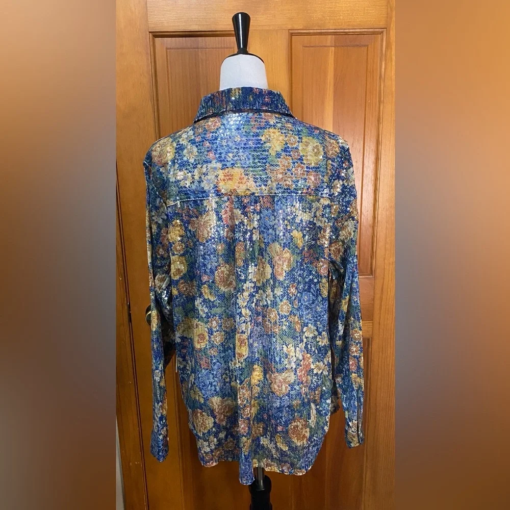 NWT Plus Size Floral Sequin Button-Up Shirt - Picture 3 of 6